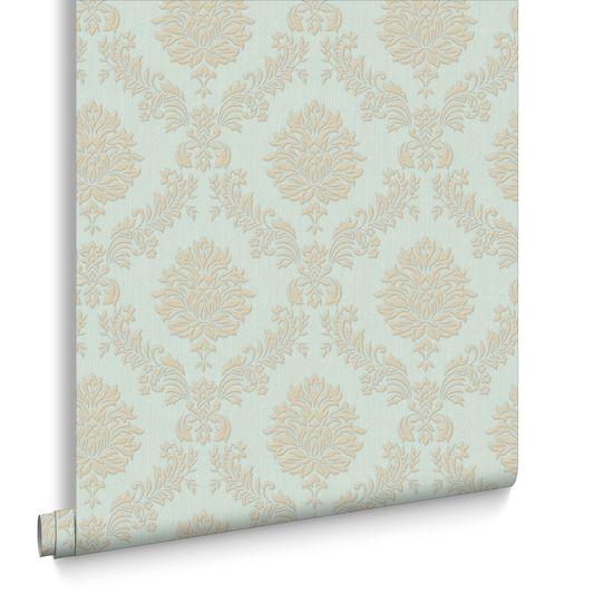 20-856 Graham & Brown Jacquard Damask Teal Green and Gold With Gold ...