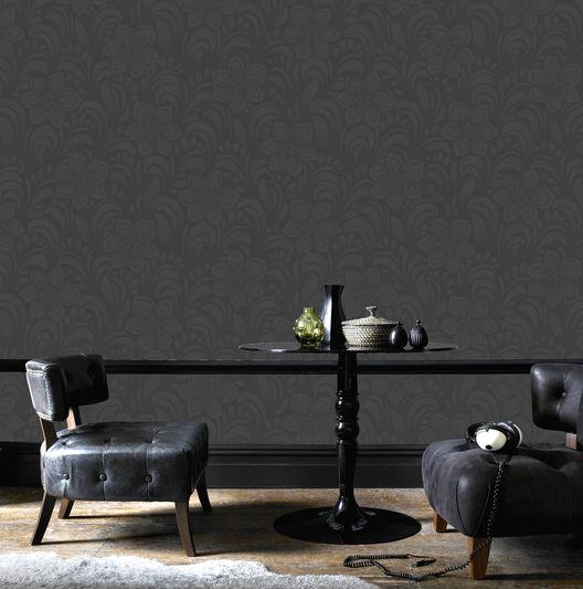 Graham And Brown Jacquard Floral Charcoal Black With Glitter Wallpaper 32 486 Wallpaper World