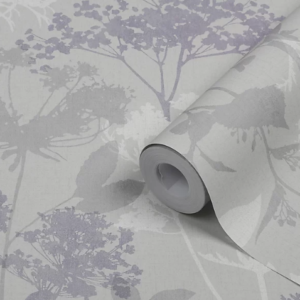 560173 (107295) G&B Grey, Purple & White Tree Motif Wallpaper