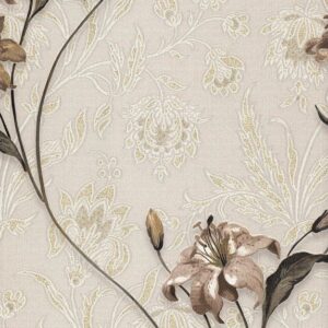 3840 Zambaiti Brown Floral Design on Cream Textured Wallpaper